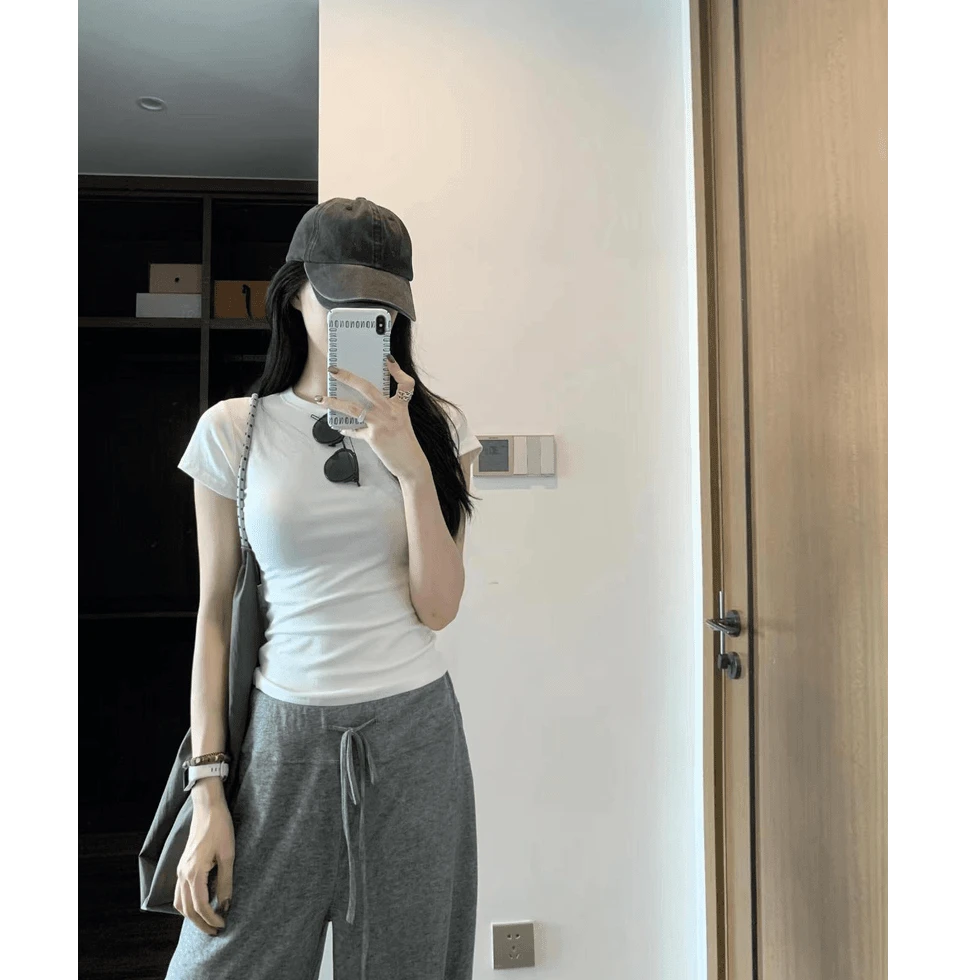 2025夏季新款时尚打底短袖气质显瘦上衣洋气休闲百搭性感辣妹外穿