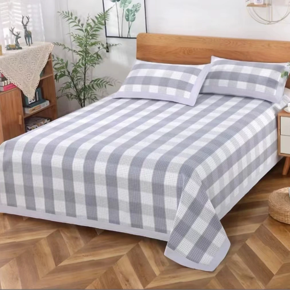 高端老粗布格子包边特厚100%纯棉三件套