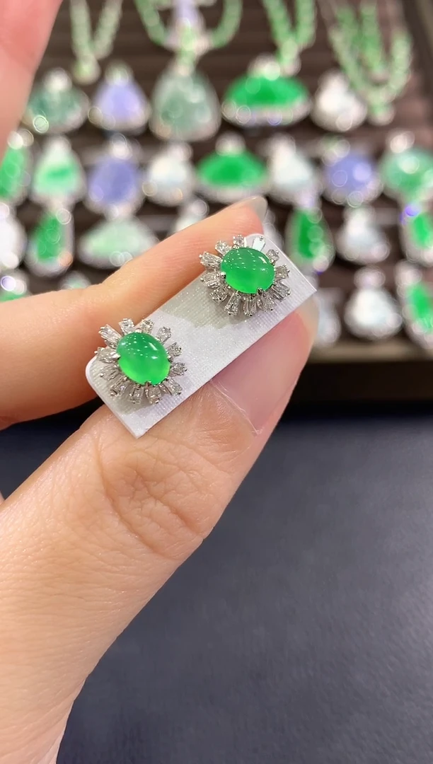 18K金镶嵌翡翠耳饰q47 多样性一件发货