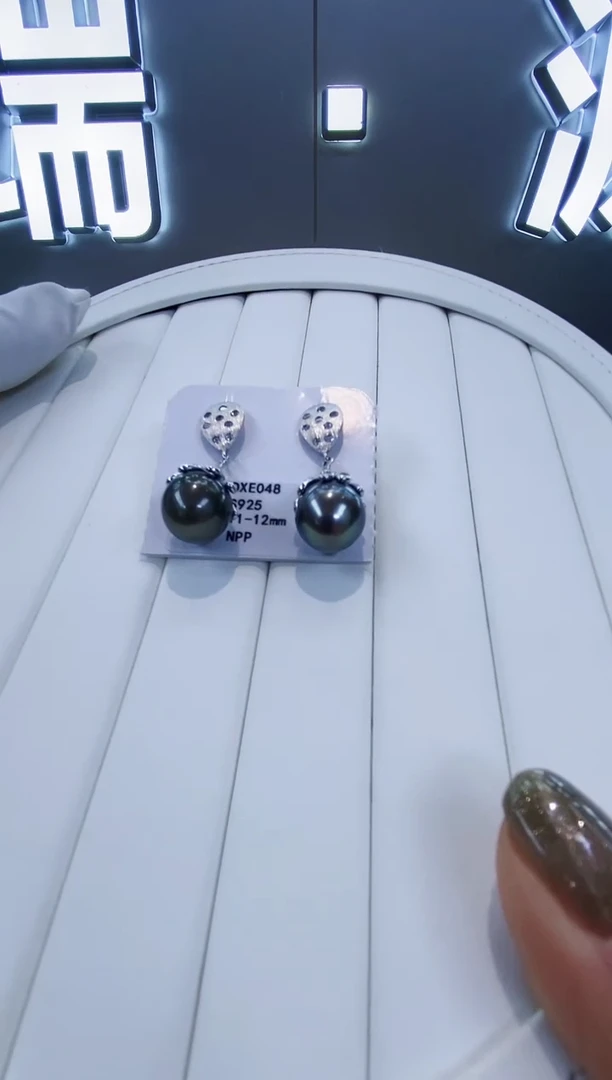 银S925镶嵌耳饰海水珍珠Y海水大溪地耳钉11-12