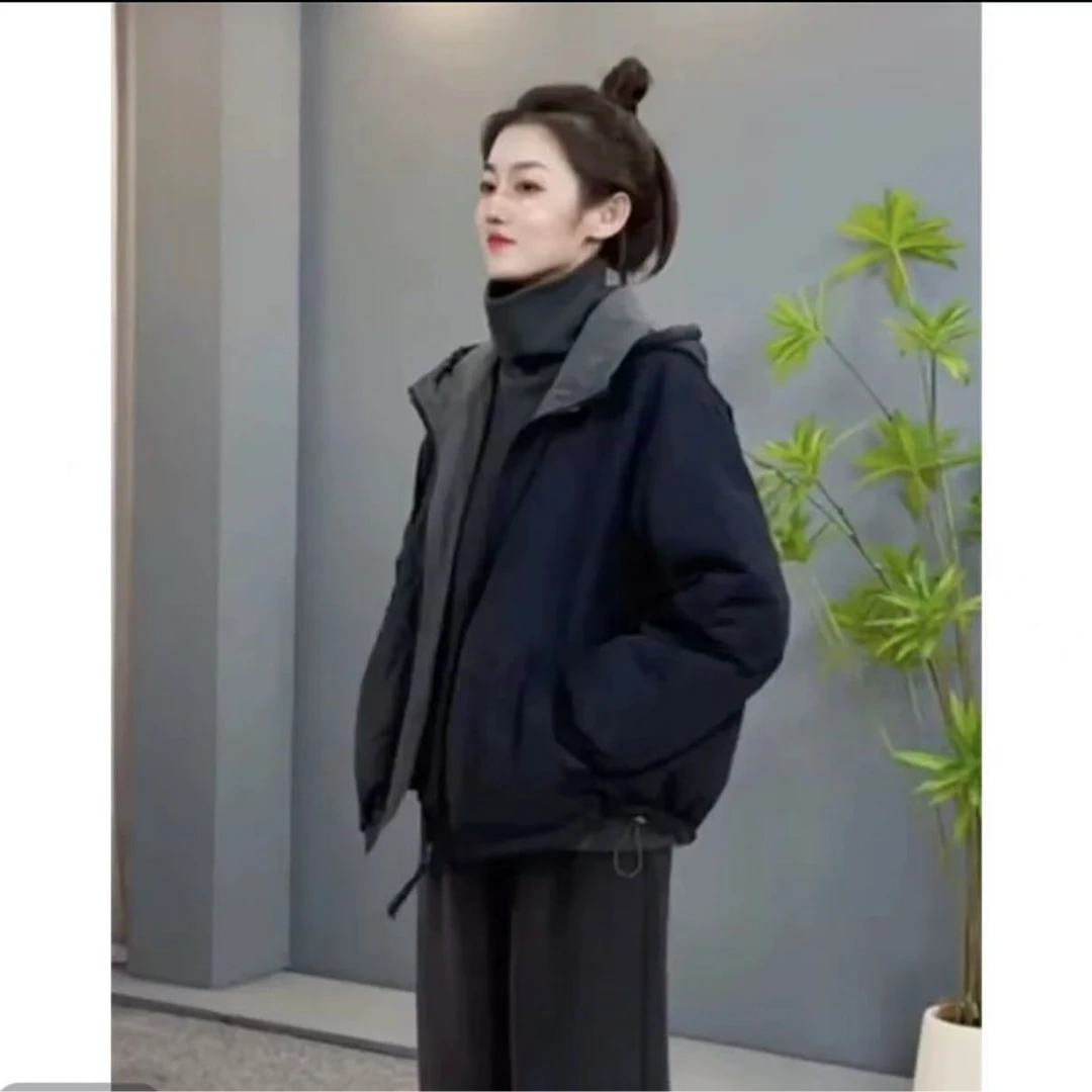 【拼色两面穿】2024新款时尚女款百搭休闲潮流短款加厚保暖棉衣棉服