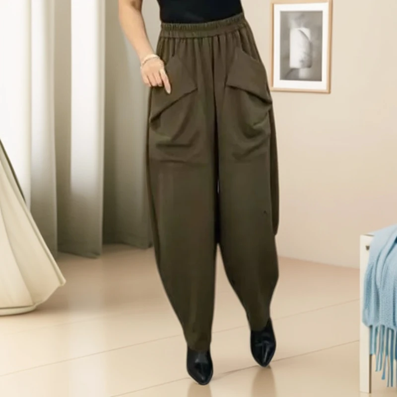 秋冬哈伦裤女2025春秋季大码高腰不规则设计感束萝卜裤遮肉休闲裤