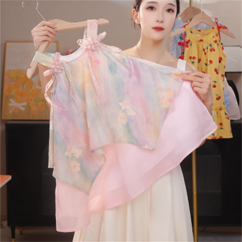 MOMOCO女童2025夏季甜美蝴蝶结糖果晕染吊带连衣裙77630473004