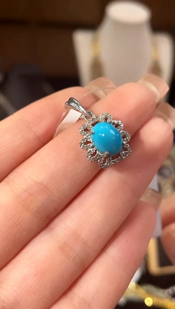 绿松石银S925镶嵌颈饰挂件