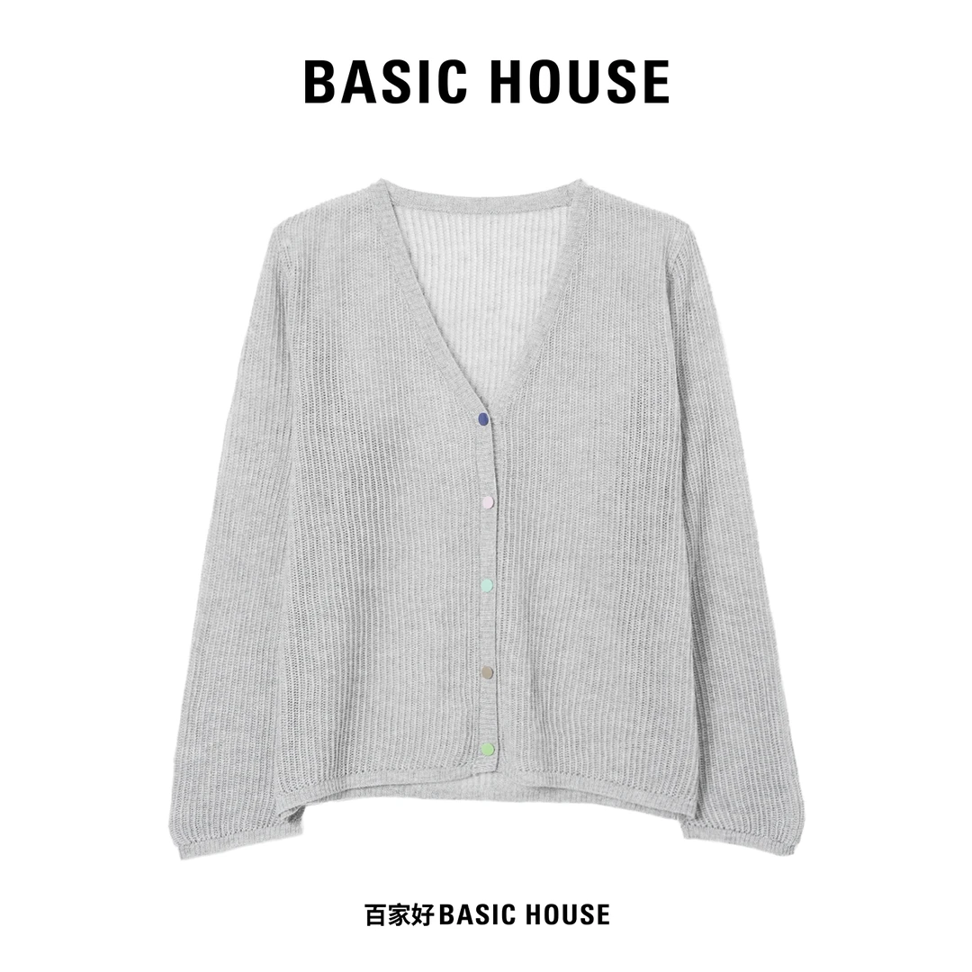 Basic House/百家好2024年夏季新款时尚显瘦条纹圆领针织衫jdXX