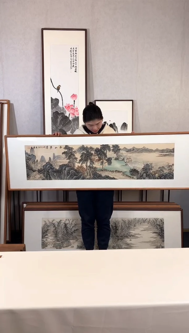 【闪购商品】国画手绘*松山胜景*52*172cm实木框