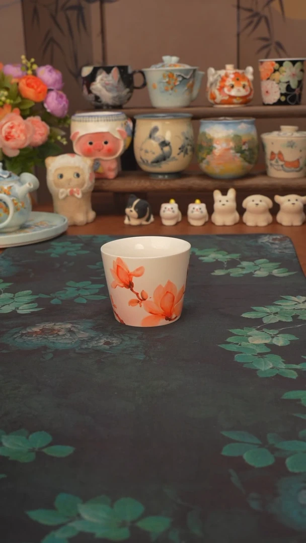 手绘 玉兰花猪口杯