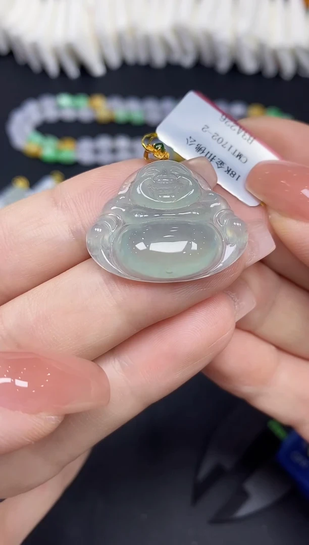 吊坠(不含链)18K金镶嵌翡翠佛公18K金扣镶嵌@@CMT