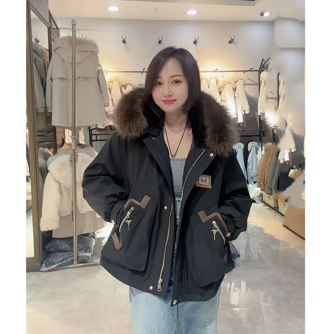 2483冬季新款女士派克服双层内胆羽绒加獭兔内胆可拆卸