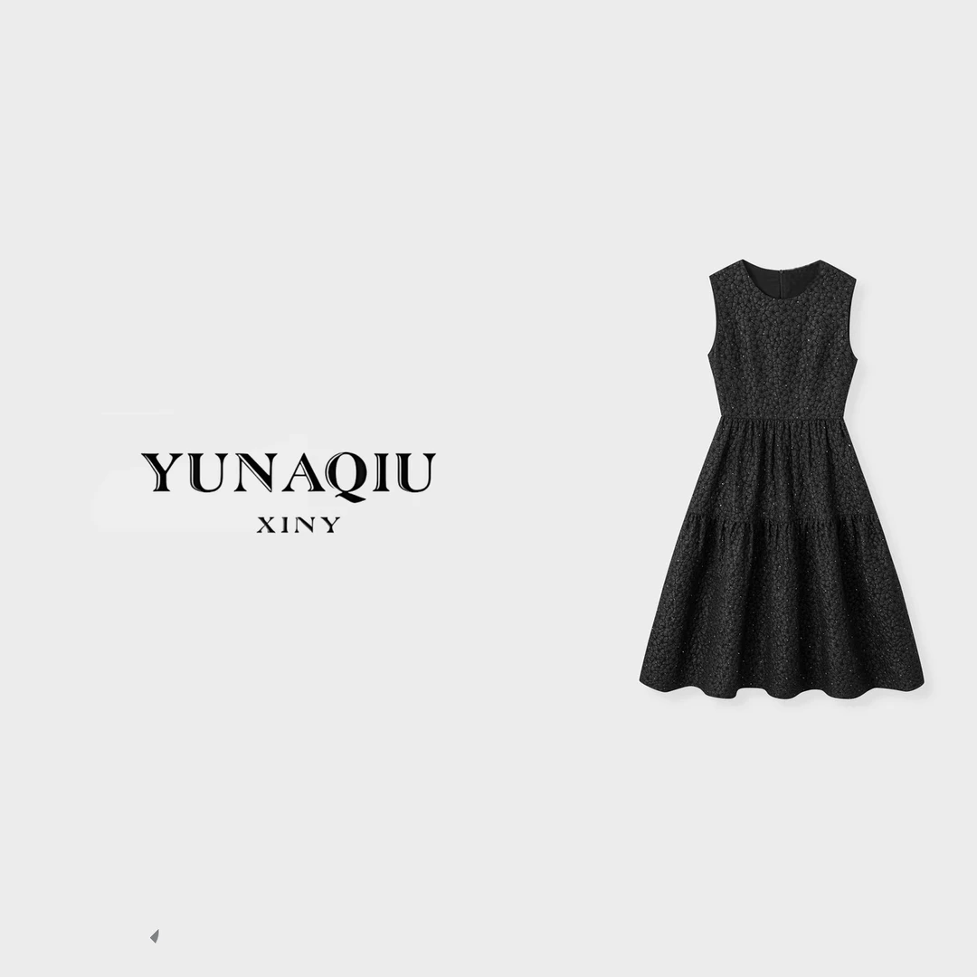 YUNAQIU-气质公主夏季黑色设计师连衣裙-9435