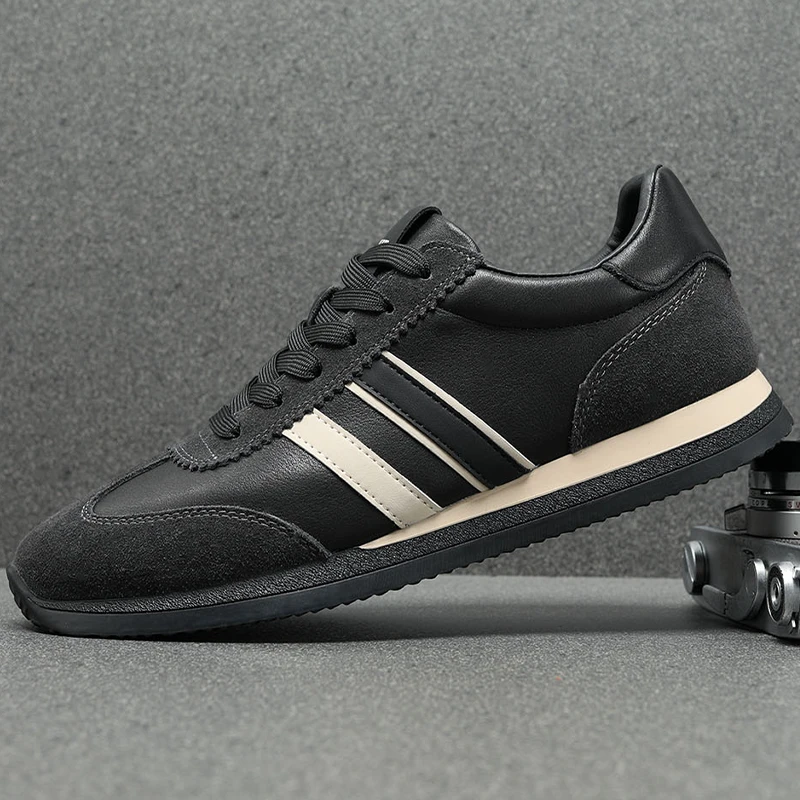 真皮德训鞋男2025秋冬季复古百搭软底阿甘鞋潮流系带轻便休闲板鞋