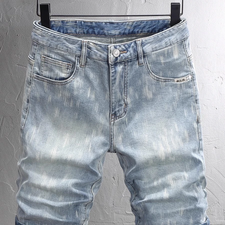 Cebrodz夏季新款潮流浅蓝牛仔短裤男个性时尚青年百搭磨白韩版修