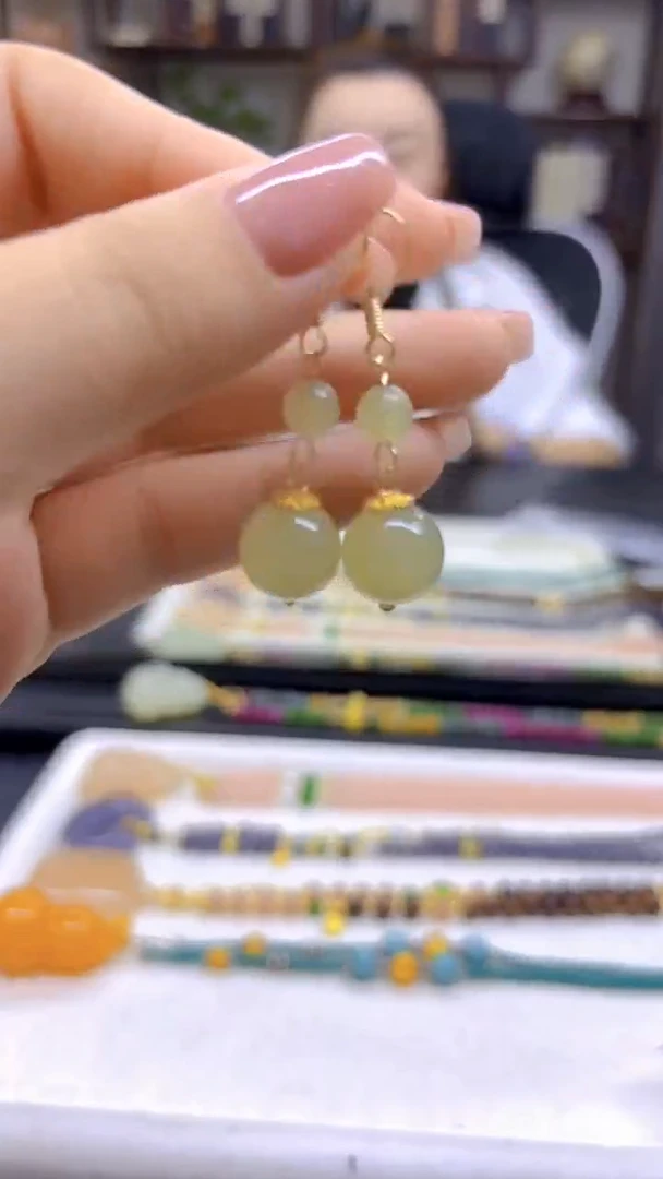 和田玉14K金镶嵌耳饰DIY款E774