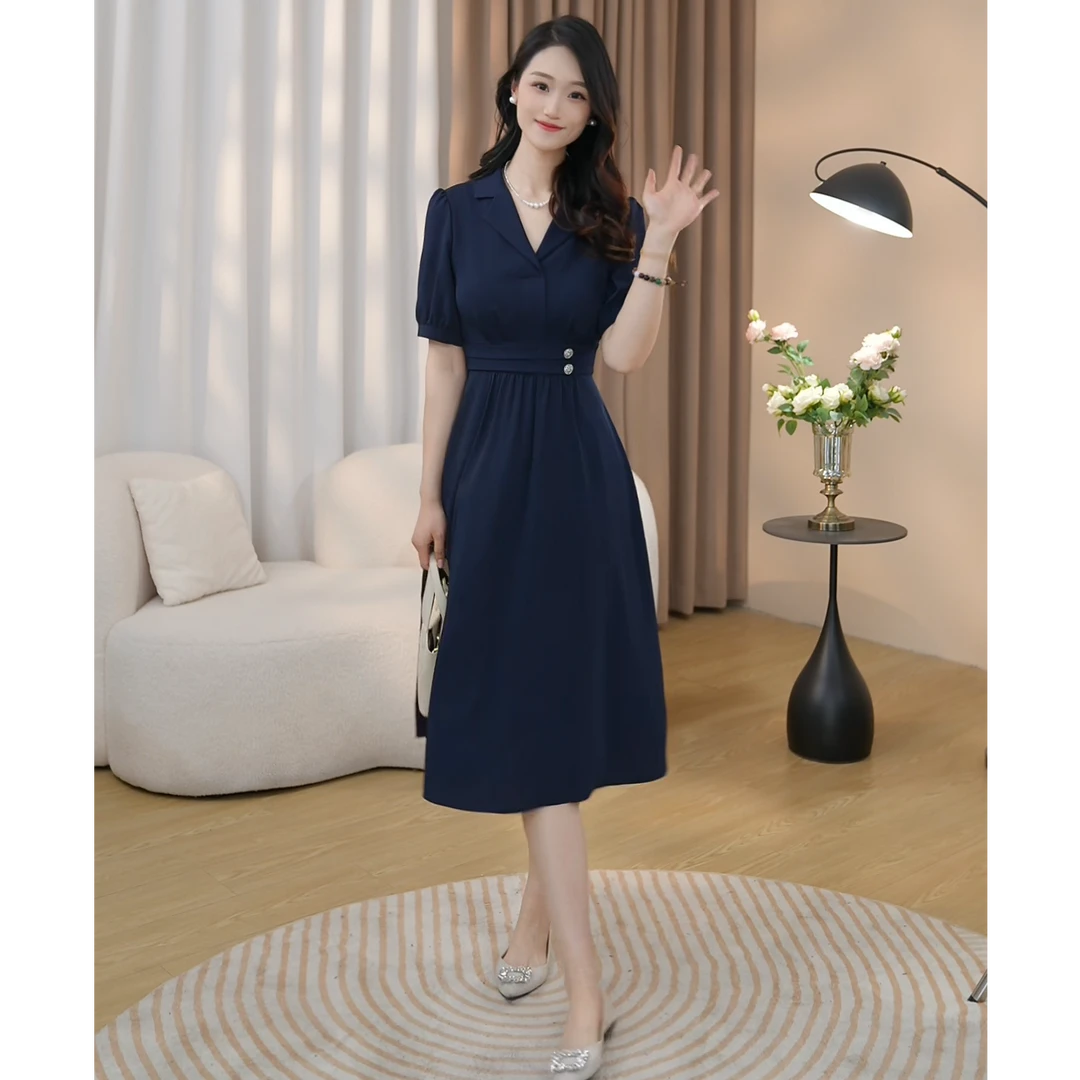 曼贝2025春季新款连衣裙女士修身显瘦优雅时尚韩纯8512107【小雨】
