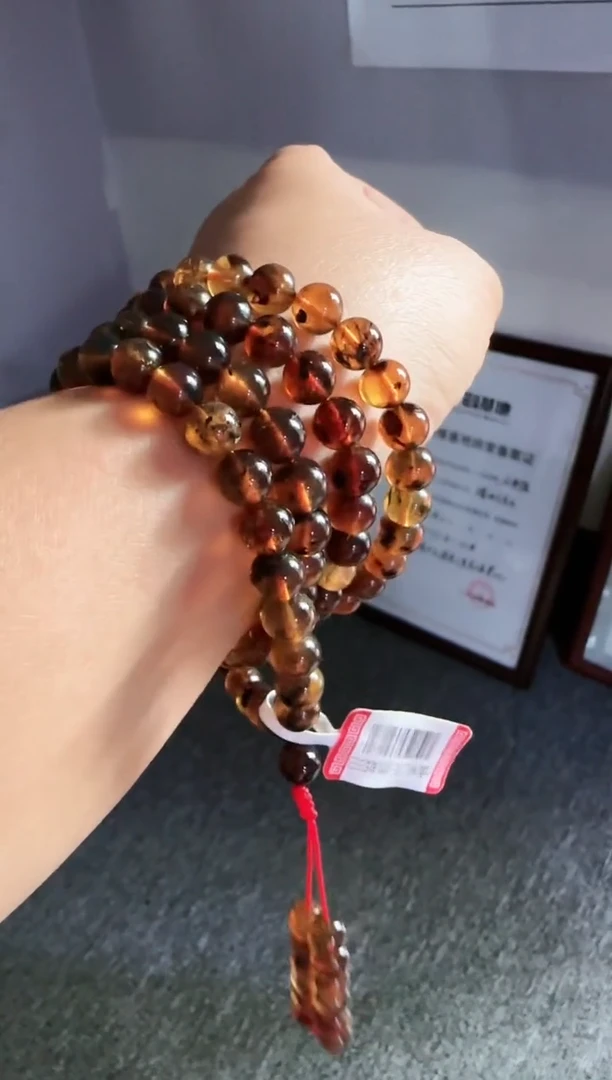 未镶嵌琥珀手串依**?紫罗兰紫衫醇天然缅甸琥珀108珠7mm