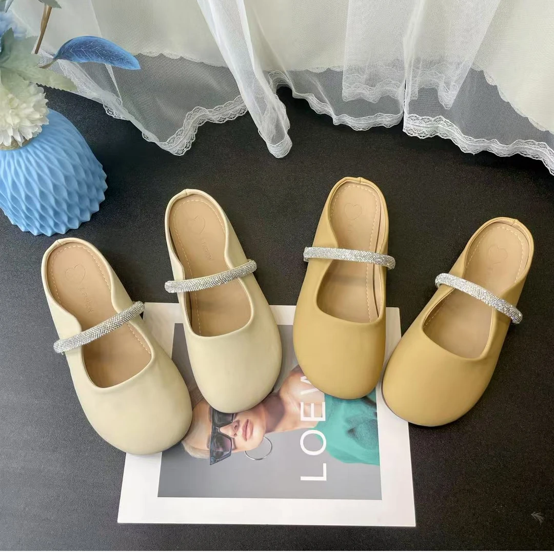 【卡迈妮】百搭网红水钻包头半拖鞋女春夏外穿2025年新款软底仙女风