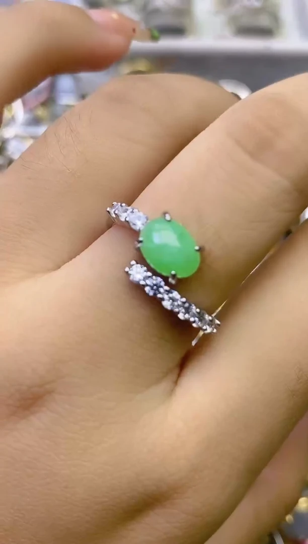 翡翠戒指银S925镶嵌百内无证书