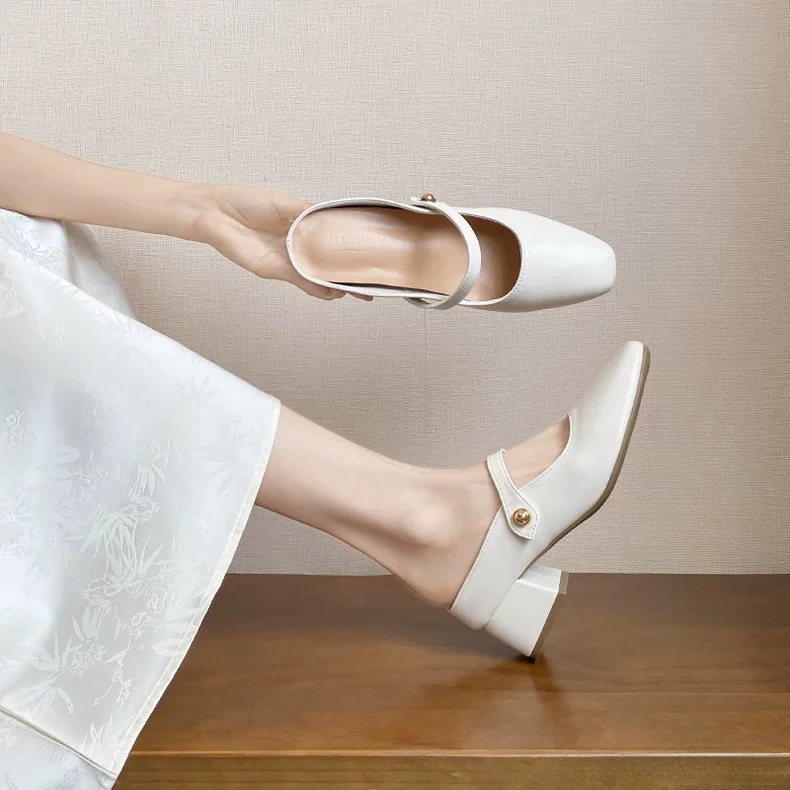 内增高超软小羊皮法式半拖鞋女外穿高跟鞋配夏天穿裙子专用鞋子