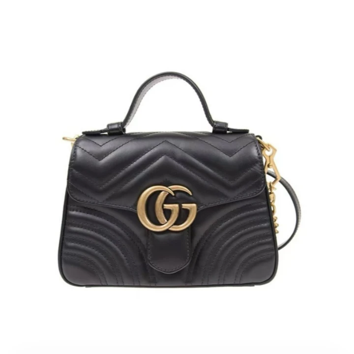 99新 GUCCI/古驰 黑金马蒙手提包小号