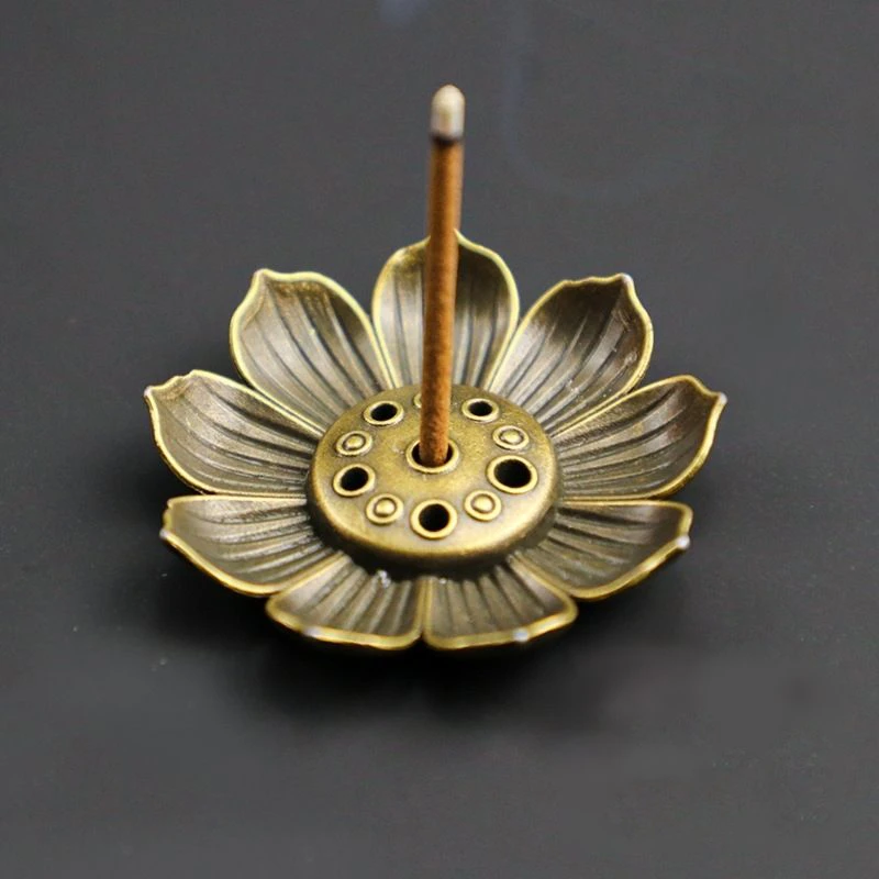 莲花香插香薰檀香家用室内专用精致小巧摆件铜面