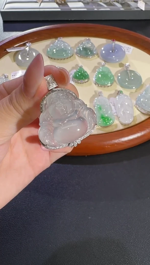 吊坠(不含链)18K金镶嵌翡翠【源头工厂】钻石镶嵌