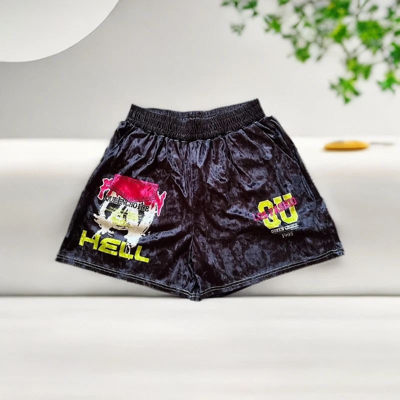 【依凡】轻奢设钻石绒潮牌长裤休闲显瘦百搭印花时尚花短裤100