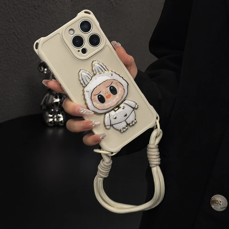 欧克里里拉布布镜子支架苹果16四角挂绳手机壳华为oppo小米vivo