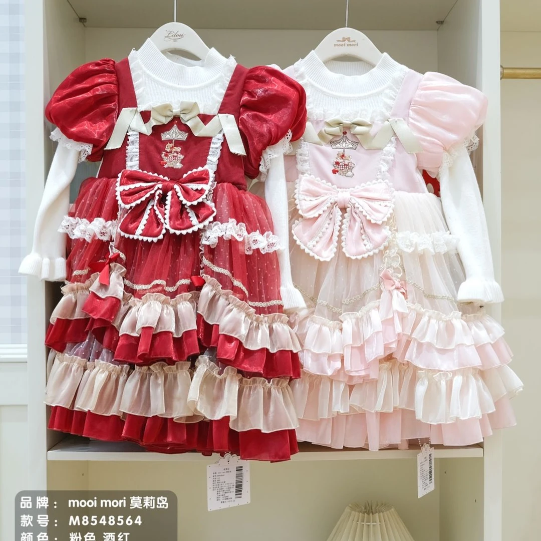茉莉岛•25冬~女童甜美洛丽塔加绒公主裙8564酒红14-4
