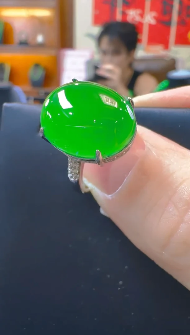银S925镶嵌戒指翡翠天然A货翡翠