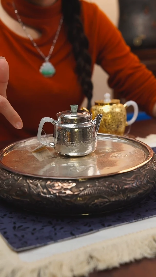 古悦足银999泡茶壶