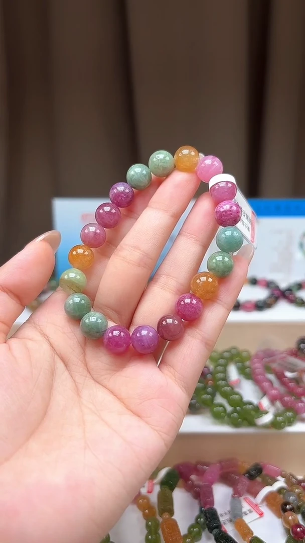 未镶嵌手串碧玺໑****✨9.8mm艳丽彩虹色高阶油画体碧玺单圈手串