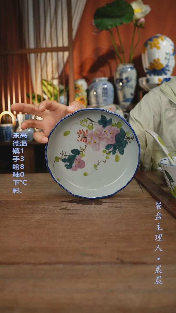 瓷片【简家甄选】景德镇设计师釉下手绘陶瓷餐具