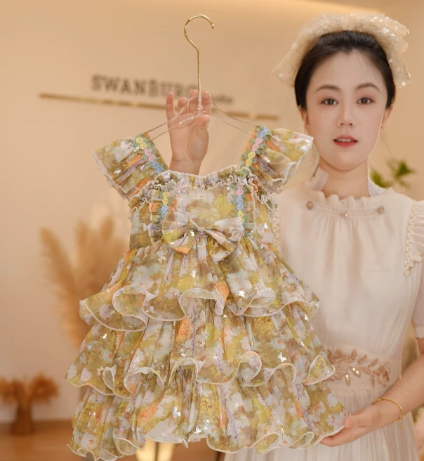 【Y.d8143】2025新款女童森系碎花蛋糕公主裙女宝气质夏季连衣裙