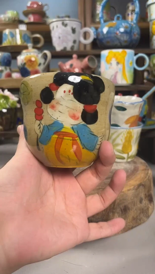 杯子手绘高温釉下陶瓷