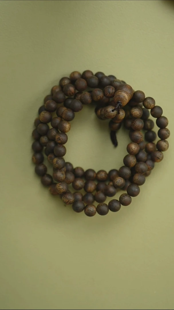 手串沉香曾*7mm圆珠多圈绿奇楠留疤虫漏99沉24g+