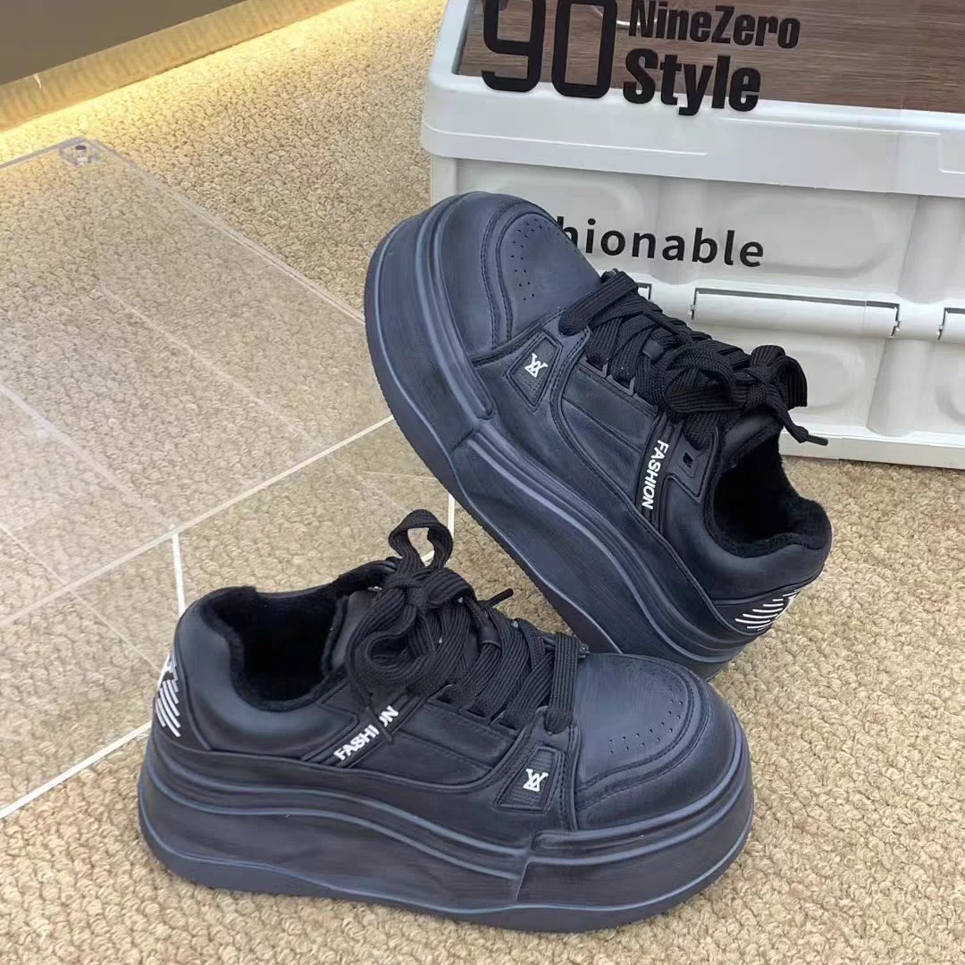 【十六号】90范儿做旧厚底松糕加绒小白鞋冬季增高休闲运动鞋70552