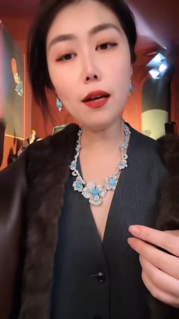 合金无合金重工复古蓝色松松项链耳针套装