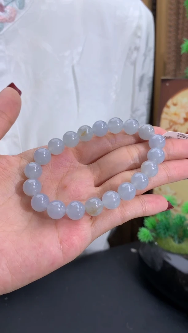 未镶嵌手串翡翠蓝底洒金 卡9.2mm