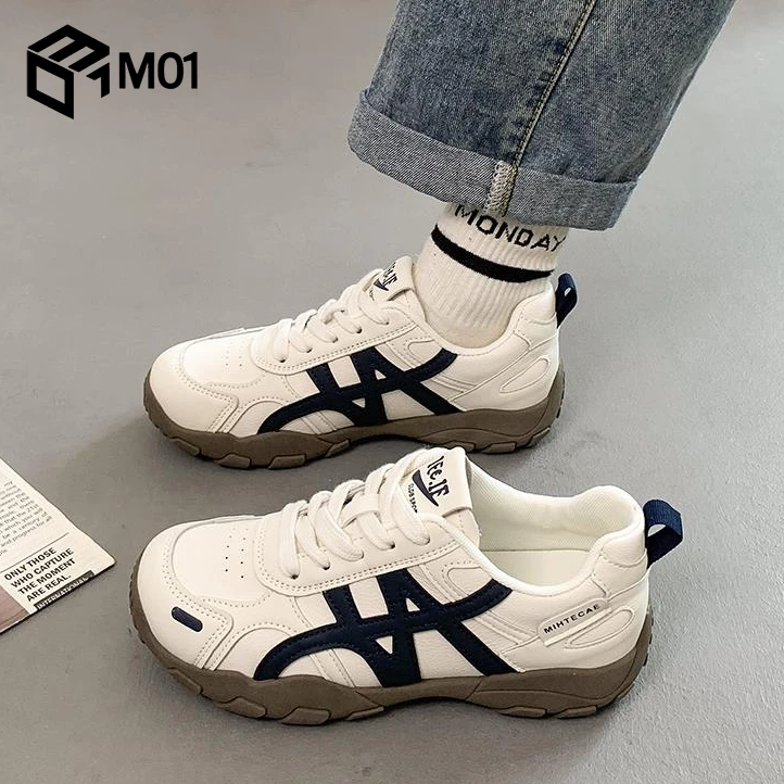 M01加绒德训鞋女秋季新款复古百搭厚底小白鞋轻便休闲运动阿甘鞋