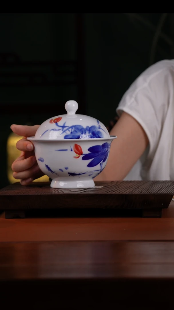 瓷片景德镇釉中彩大炖盅直径14.5高12.5