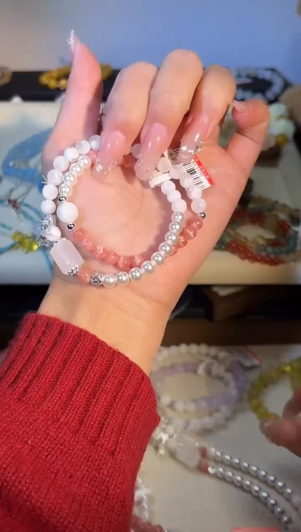 未镶嵌菱锰矿（红纹石）手串k473多样性发货一件