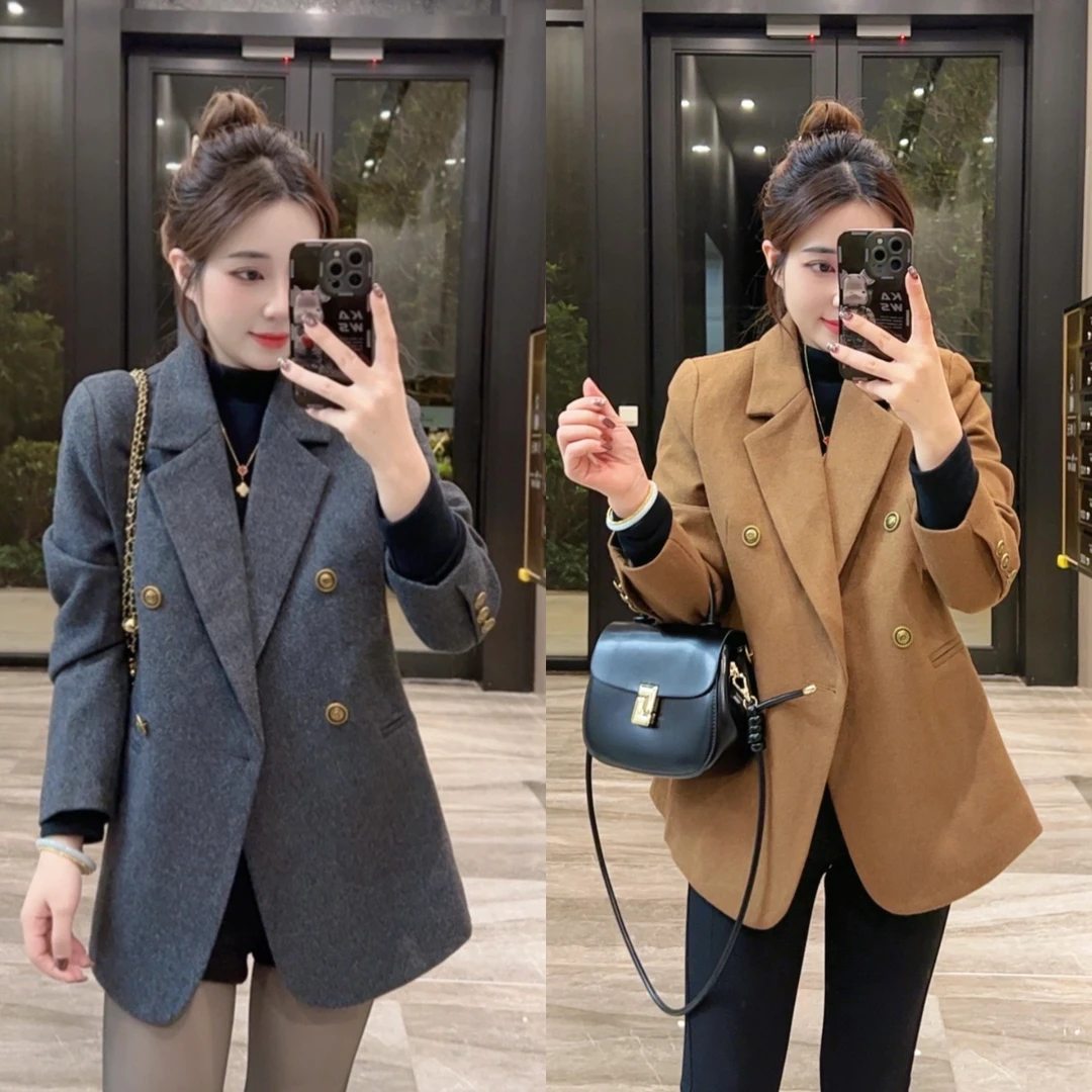 奈奈妮【冬风意】夹棉呢子西装外套秋冬气质百搭7802