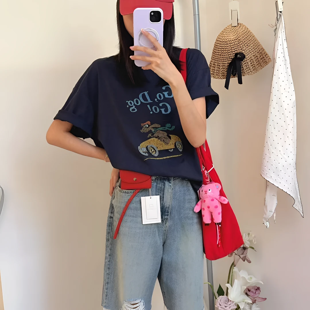 D5041-5044.{小摩托}落肩大版亚麻懒人棉短袖.