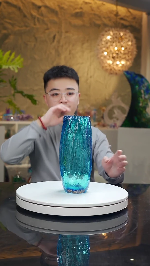 手工艺品琉璃天湖蓝树干纹设计款花器