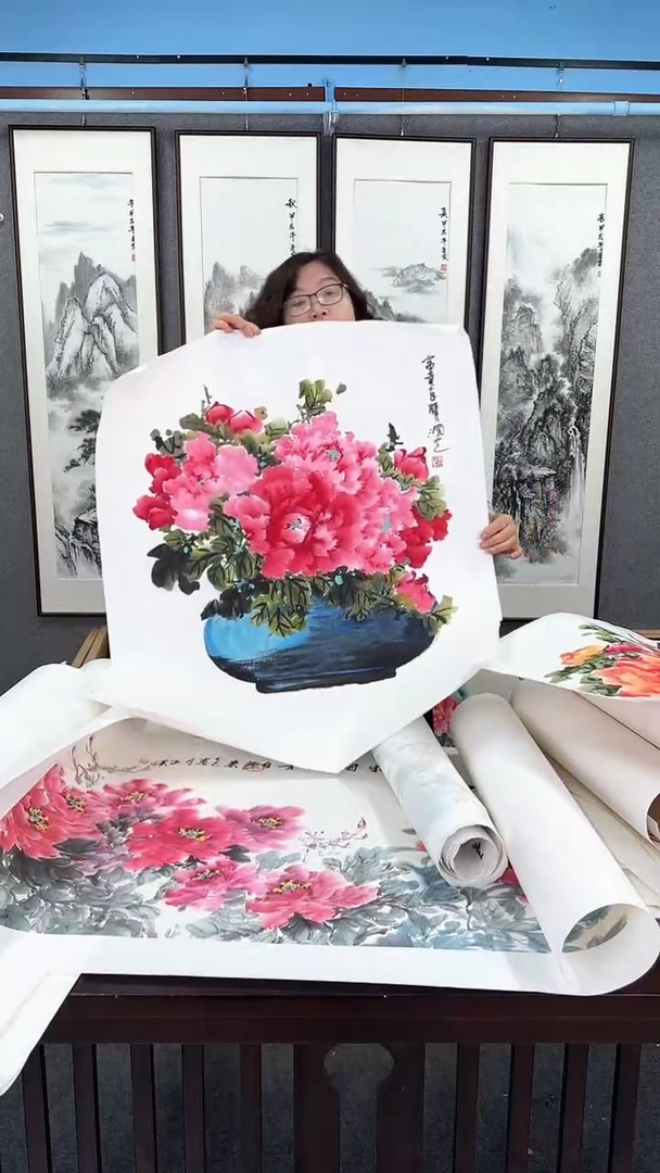 国画画芯拖底 牡丹