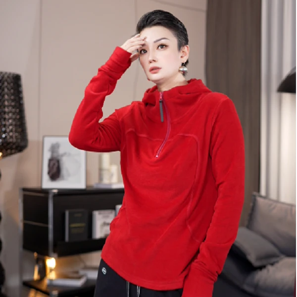 双面德绒显瘦百搭保暖半拉链套头卫衣 77018