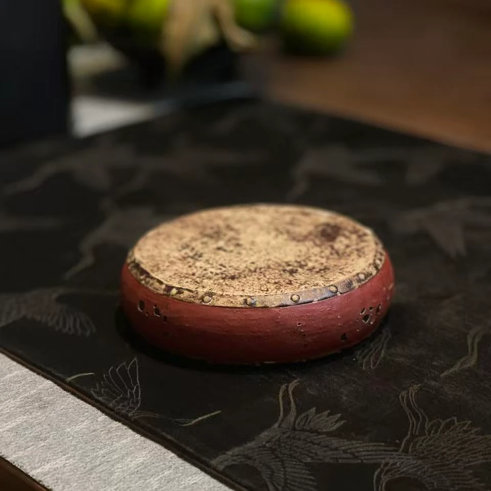 粗陶做旧风鼓圆壶承摆件干泡盘壶托盖置两用茶宠茶具配件茶趣