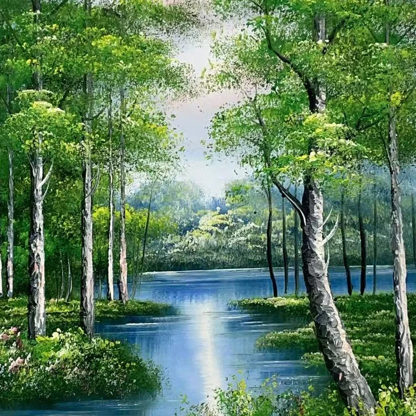 林彦新-*** -绿树林- 约50*60厘米-手绘油画-麻布