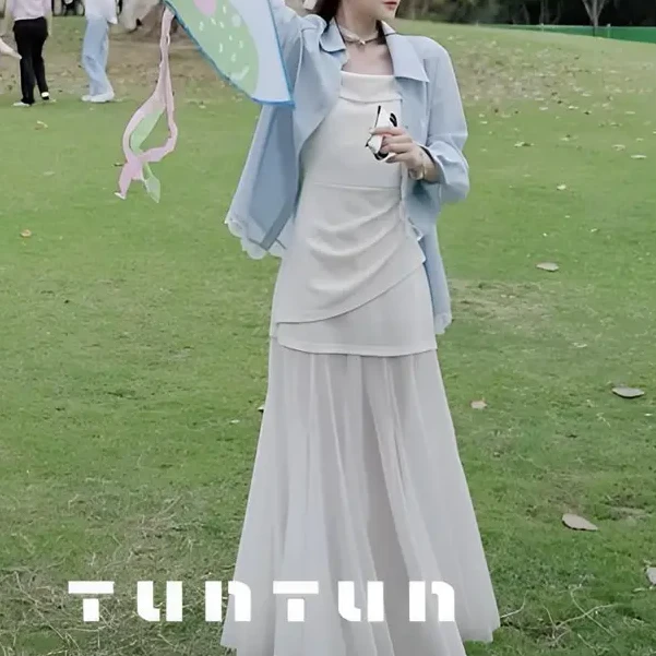 【白日梦我 白色】高级仙美 设计感拼网纱吊带裙小众