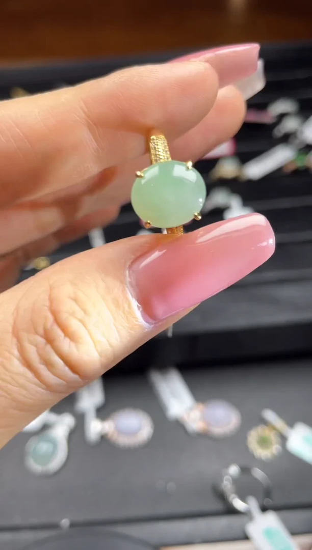 银S925镶嵌戒指翡翠天然翡翠A货